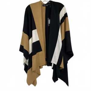 Parrish LA Black Tan Colorblock Knit Shawl | One Size